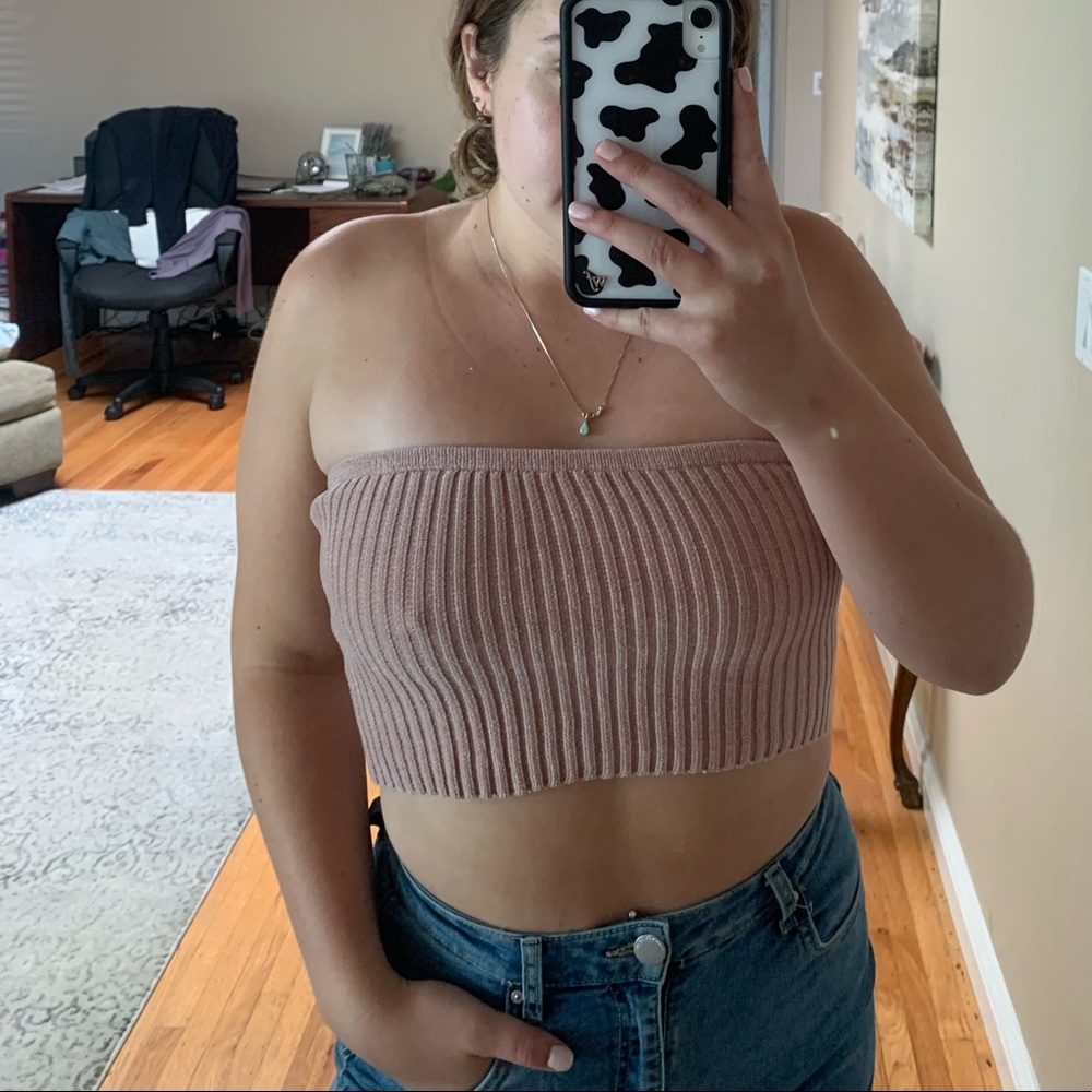 Nude pink ribbed tube top